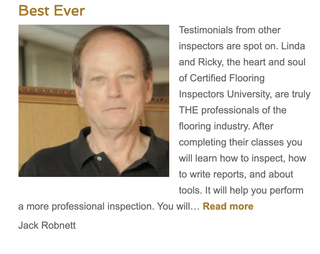 Jack Robnett Certified Flooring Inspector Lubbock, Texas